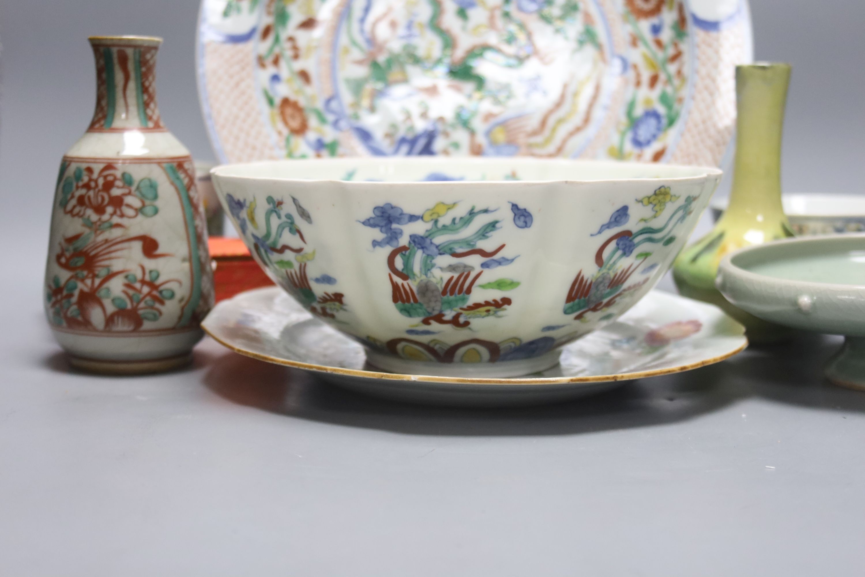 A group of Chinese polychrome porcelain plates, vases, bowls and dishes, 18th–20th century